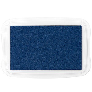 Pode incluir: Uma almofada de tinta azul em uma caixa de pl&aacute;stico branco. A almofada de tinta &eacute; retangular e tem uma superf&iacute;cie texturizada.