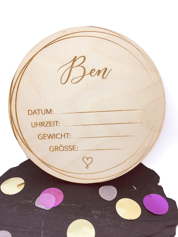 Baby Willkommensschild Geburt, Baby Geschenk personalisiert, Holzschild zur Geburt für Fotos, Babyzimmer Deko, Schild Hallo Welt aus Holz