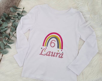 Chemise d’anniversaire Fille Arc-en-ciel | Chemise d’anniversaire | Chemise avec numéro | Chemise | Anniversaire Chemise pour enfants | Chemise avec nom