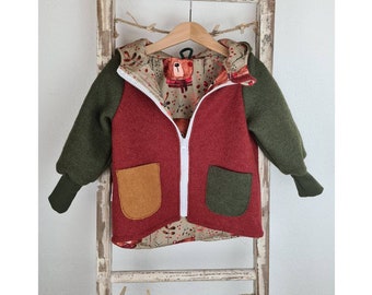 Wool jacket color block | Children's Jacket Dark Green Bear | boiled wool jacket |