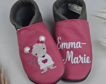 Organic Leather Dolls Crawling Pumps Leather Shoes Running Shoes Personalized with Name "Motif & Color Selectable" Gift Birth/Baptism