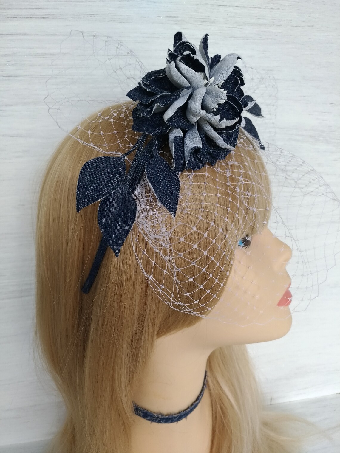Navy fascinator headband Navy blue flower fascinator Navy Etsy