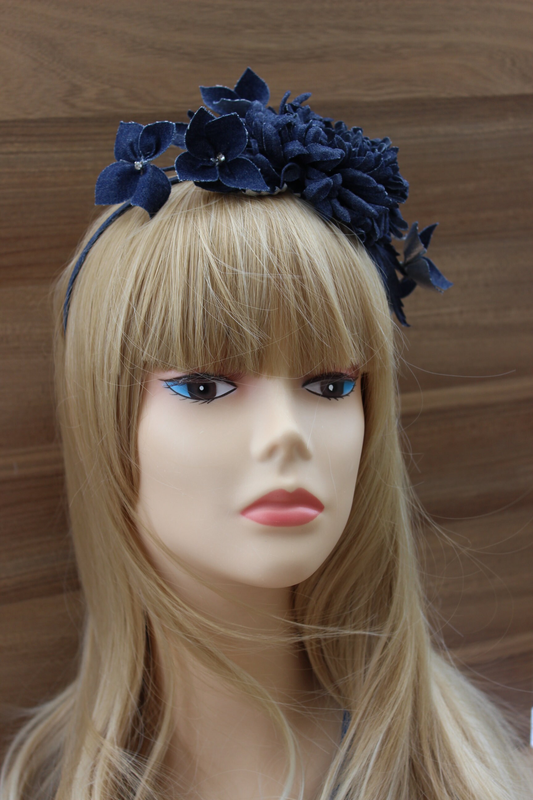 Custom denim flower fascinator headband Etsy
