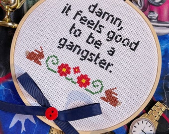 Damn It Feels Good To Be A Gangster Rap Lyrics Subversive Sassy Snarky Funny Cross Stitch Hoop