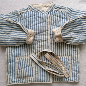 Veste matelassée en coton indien, coton biologique Bengale et fines rayures avec poches et ceinture, tissu rayé réversible, Royaume-Uni 10-14, États-Unis 6-10 image 8