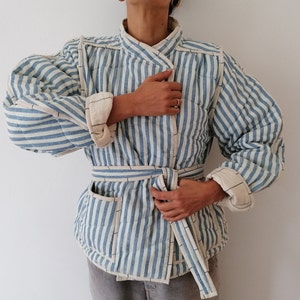 Veste matelassée en coton indien, coton biologique Bengale et fines rayures avec poches et ceinture, tissu rayé réversible, Royaume-Uni 10-14, États-Unis 6-10 image 2
