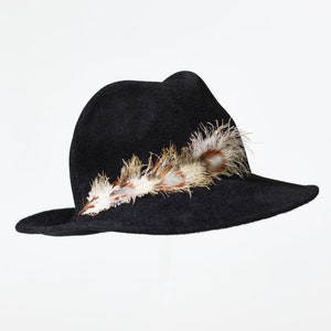Edie - Fedora Hat, Velour Hat, Black fedora, Black and White hat