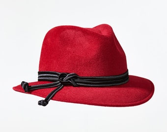 70% SALE - Roter Fedora, Velour-Hut, Damenhut, Damen Kopfbedeckung, Designer-Hut