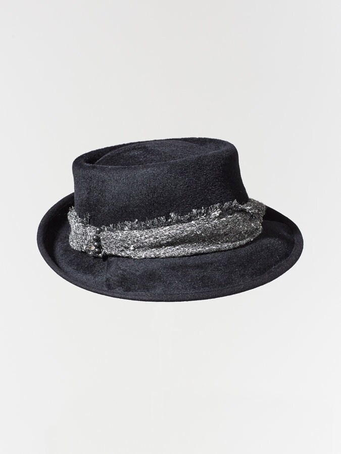 Boater Hat Black Hat Velour Hat Tweed 