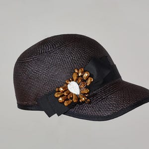 Mary - Baseball Cap, Black cap, Ladies Hat, Spring Summer Hat, Embellished Hat, Panama hat