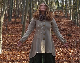 Embroidered elven wool coat with crochet jacket