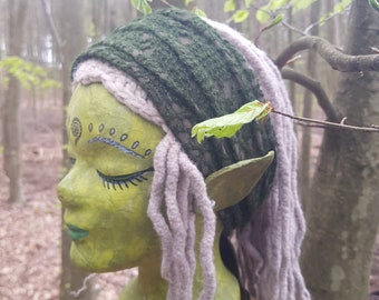 Moss elf hairband made of wool lace with piping
