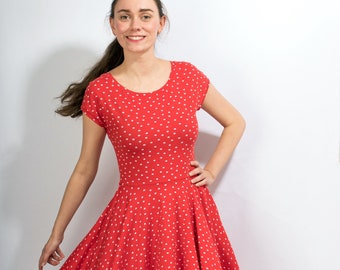 Kleid "Lory Blüten rot" Sommerkleid  Rockabilly Knielanges Kleid  Damen swing Tanzkleid Tellerrock bedruckt Jerseykleid geblümt Blumenkleid