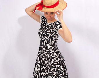 Dress "Lucy" feathers summer dress plate dress Rockabilly knee length dress feathers ladies swing dance dress black