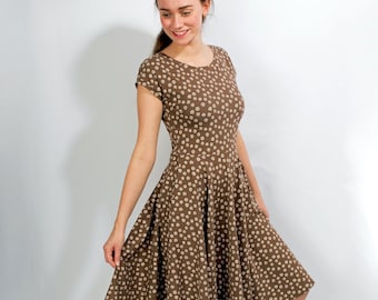 Dress "Lory Daisy brown" Daisy summer dress Rockabilly knee-length dress women's swing dance dress circle skirt printed daisy flowers floral dress