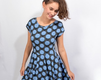 Dress "Lory Bluetree" Summer Dress Rockabilly Knee Length Women swing Dance Dress Plate Skirt Blue Tree Print