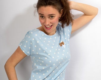 Shirt "Lory Dot hellblau"  Kurzarmshirt Sommershirt  Damen Polkadot  Baumwollshirt Kastenshirt