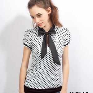 Shirt PAN 08 Viscoseblouse dots light blue black slip blouse image 3