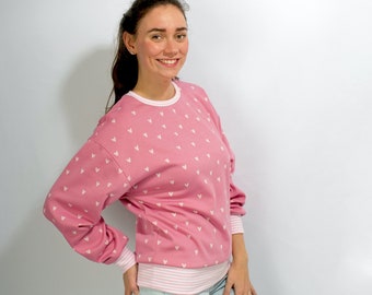 SALE! S/M Pulli WING Herzchen rosa Alpenfleece Oversized Damen