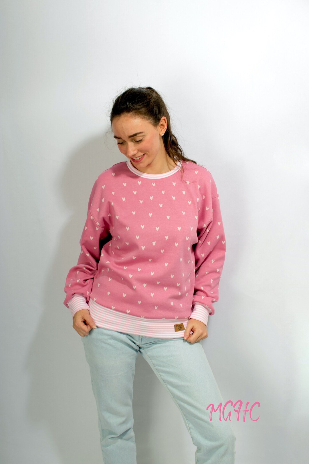 Pulli WING Herzchen rosa Alpenfleece Oversized Damen weiter Pulli