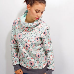 Hoodie Pygmy Vögel mint grau mit Blumen und Schmetterlingen Pulli bird Sweat Winterpulli Flower Bild 4