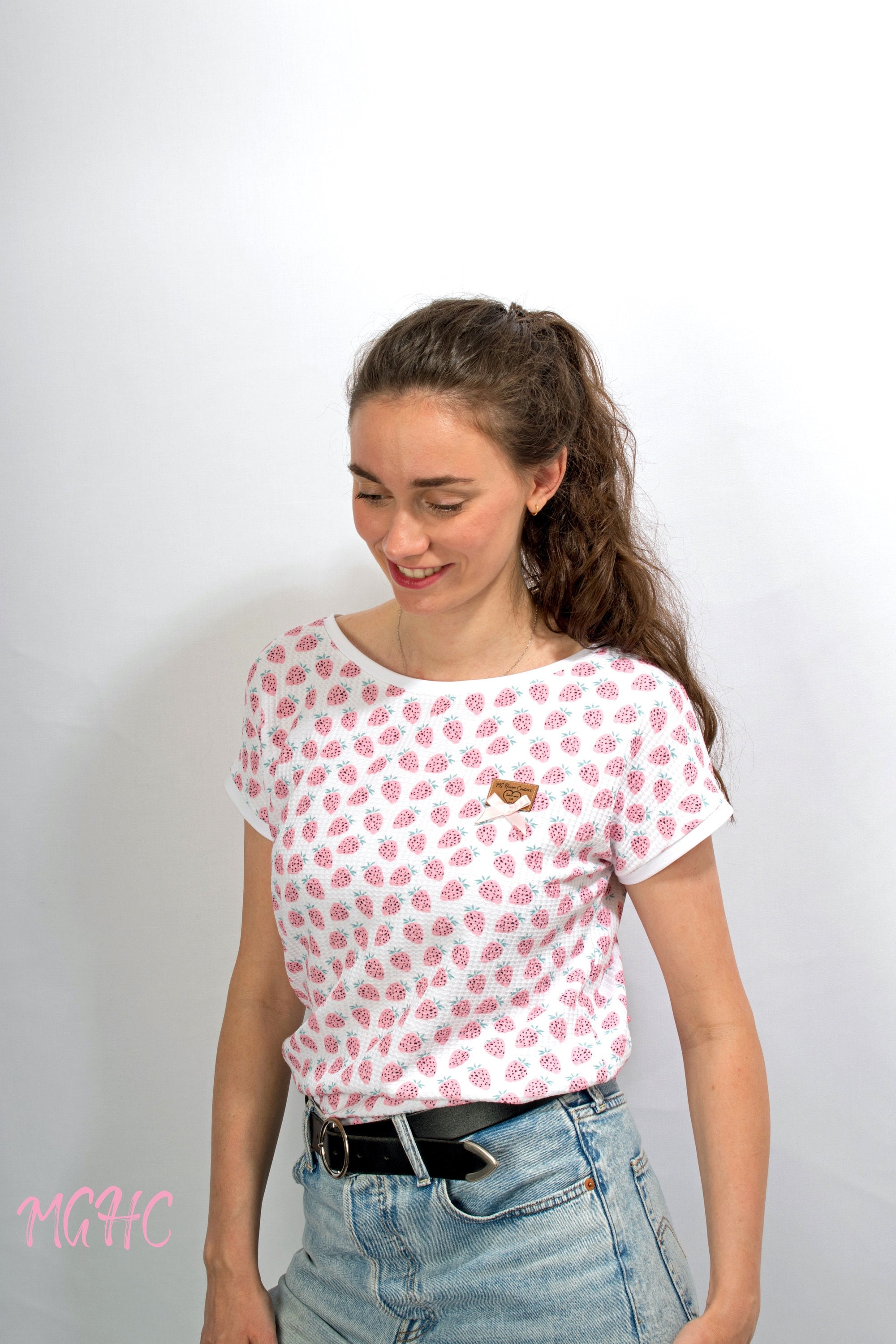 Shirt "Lory Piqué Strawberry" short sleeve shirt summer shirt ladies cotton shirt box shirt straight shirt white strawberries