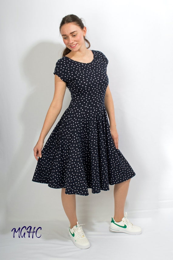 lory Floral Night Blue" Dress, Summer Dress, Rockabilly Knee-length Dress,  Women's Swing Dance Dress, Circle Skirt, Jersey Dress, Dark Blue Floral -  Etsy Israel