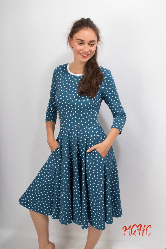 Knee length polka dot dress cheap
