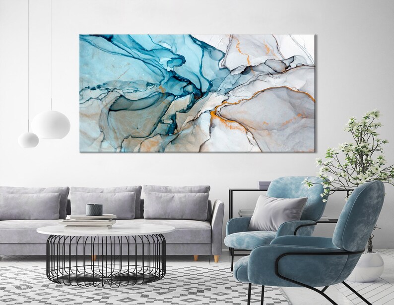Large Marble Art Canvas Print Beautiful Abstract Modern Wall Decor Ink Painting Tender