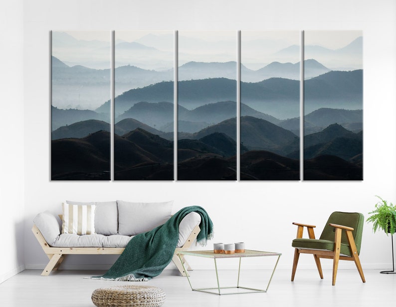Endless Mountains Wall Art Calm Decor Foggy Canvas Print Landscape Large Fog Spa