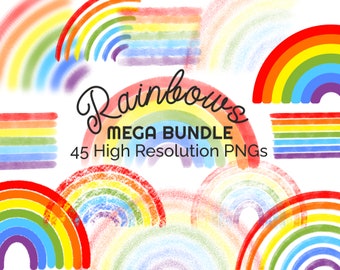 Rainbow Clipart | Watercolour Rainbows - Chalk - Pastel - Paint - Crayon | PNG