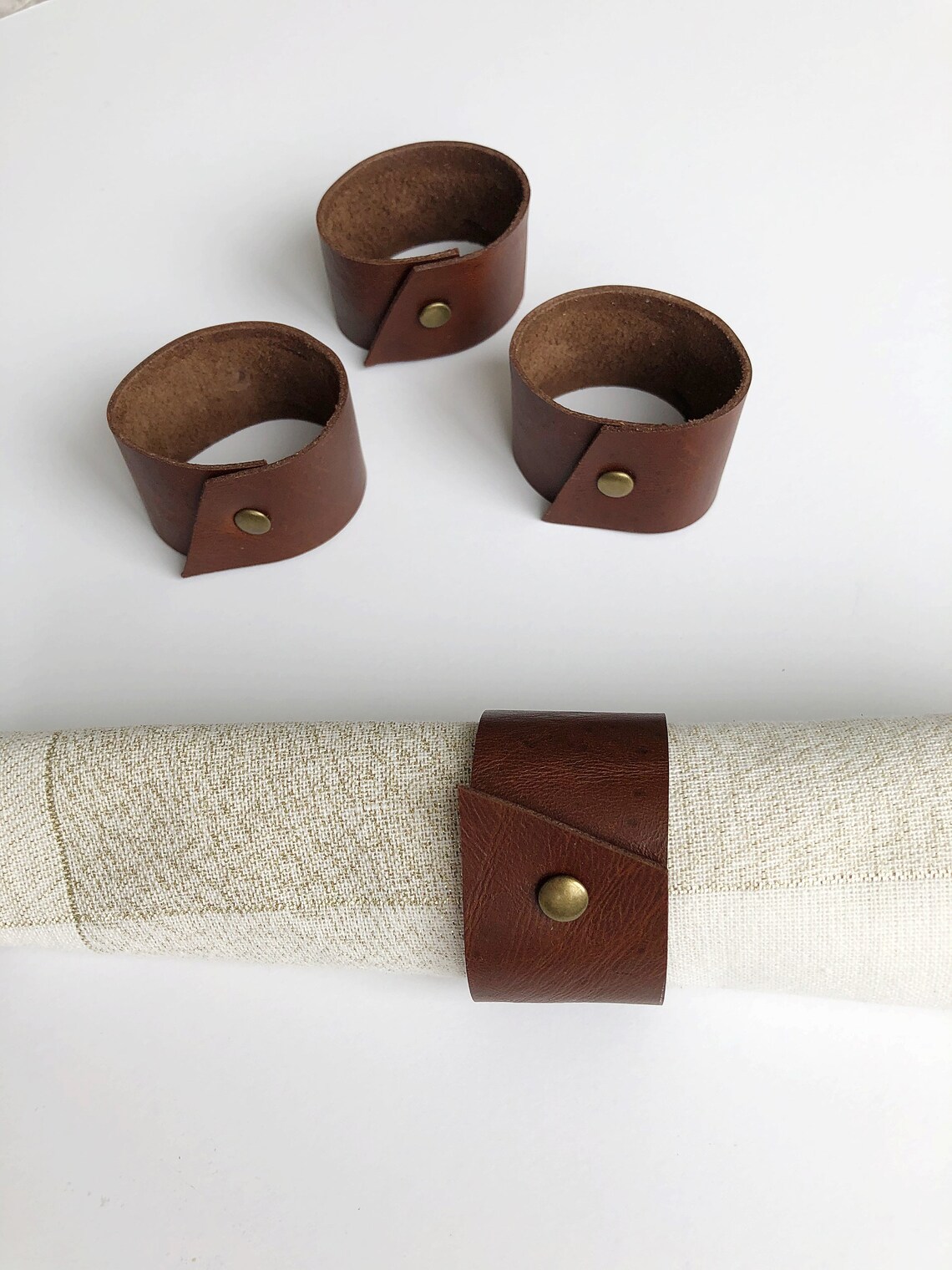 Dark Brown Leather Napkin Ring Set Made by Lupita Etsy
