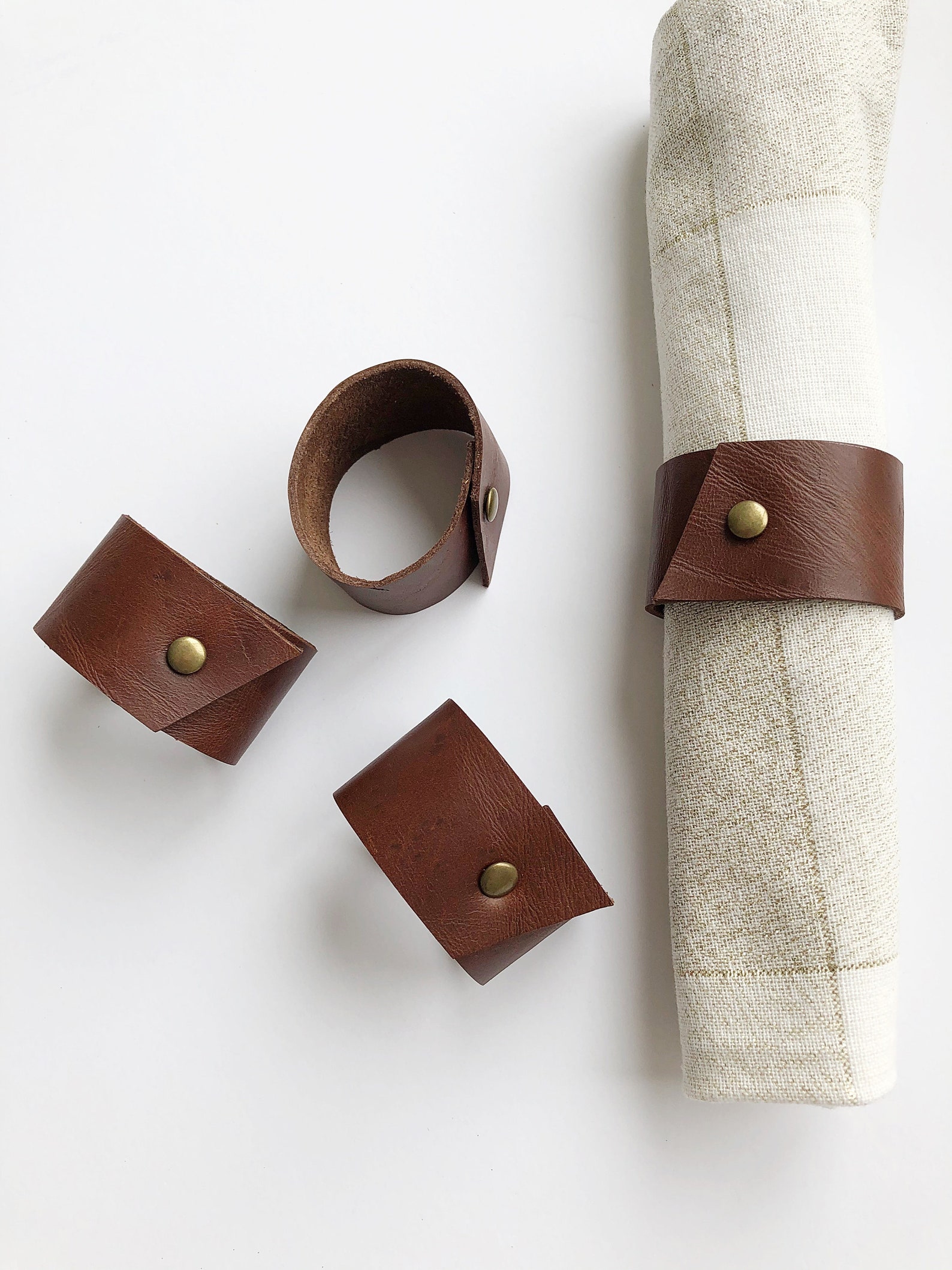 Dark Brown Leather Napkin Ring Set Made by Lupita Etsy