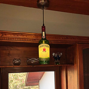 Jameson Bottle Pendant Light  Industrial Handing Light  Hand Made Bottle Lamp  Bar decor  Apartment Light  Rustic Decor  Vintage light