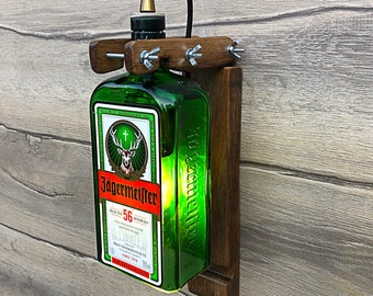 Jägermeister Bottle Wall Lamp: Handmade Oak Bar Decor Light - Etsy