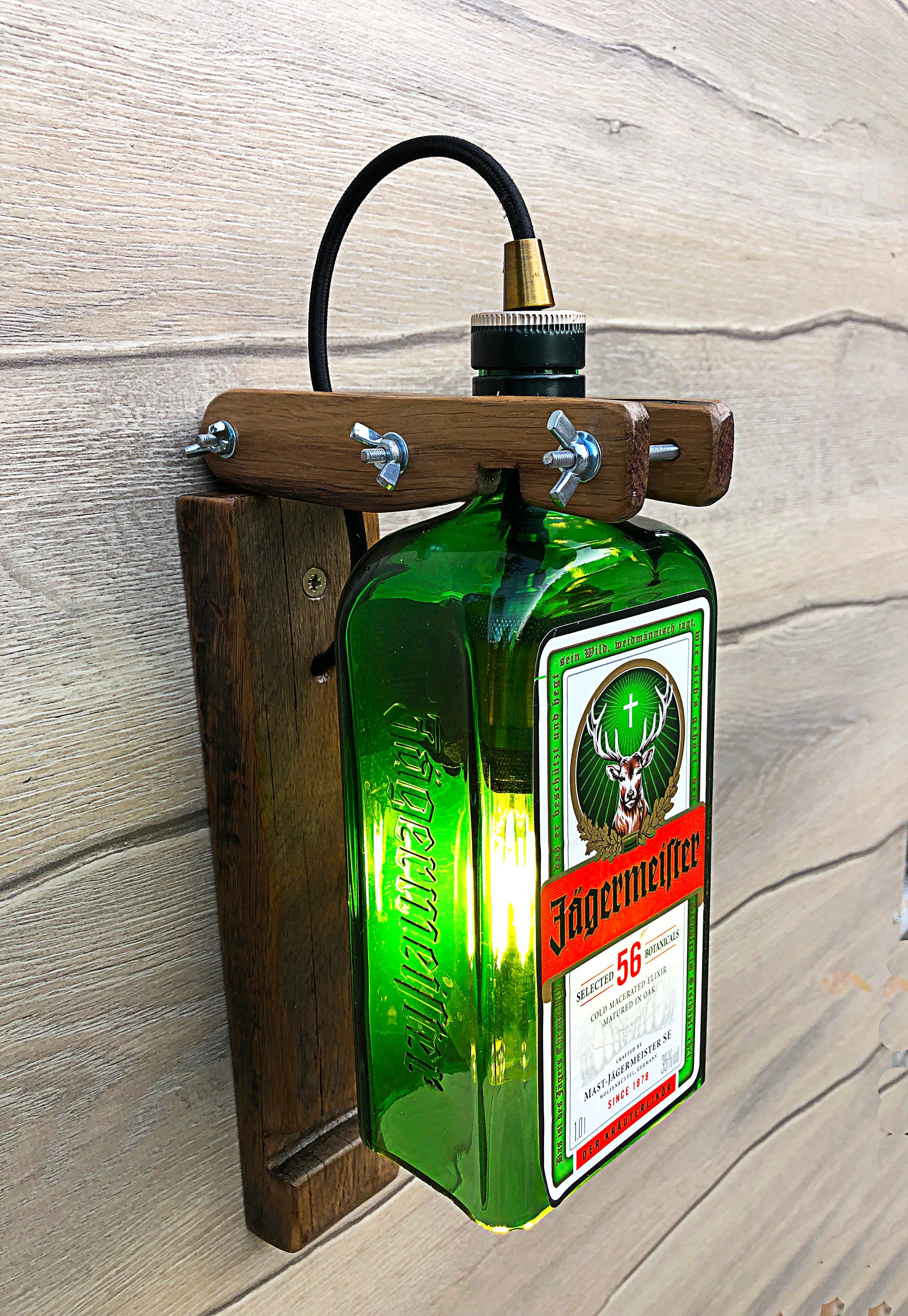 Jägermeister Bottle Wall Lamp: Handmade Oak Bar Decor Light - Etsy