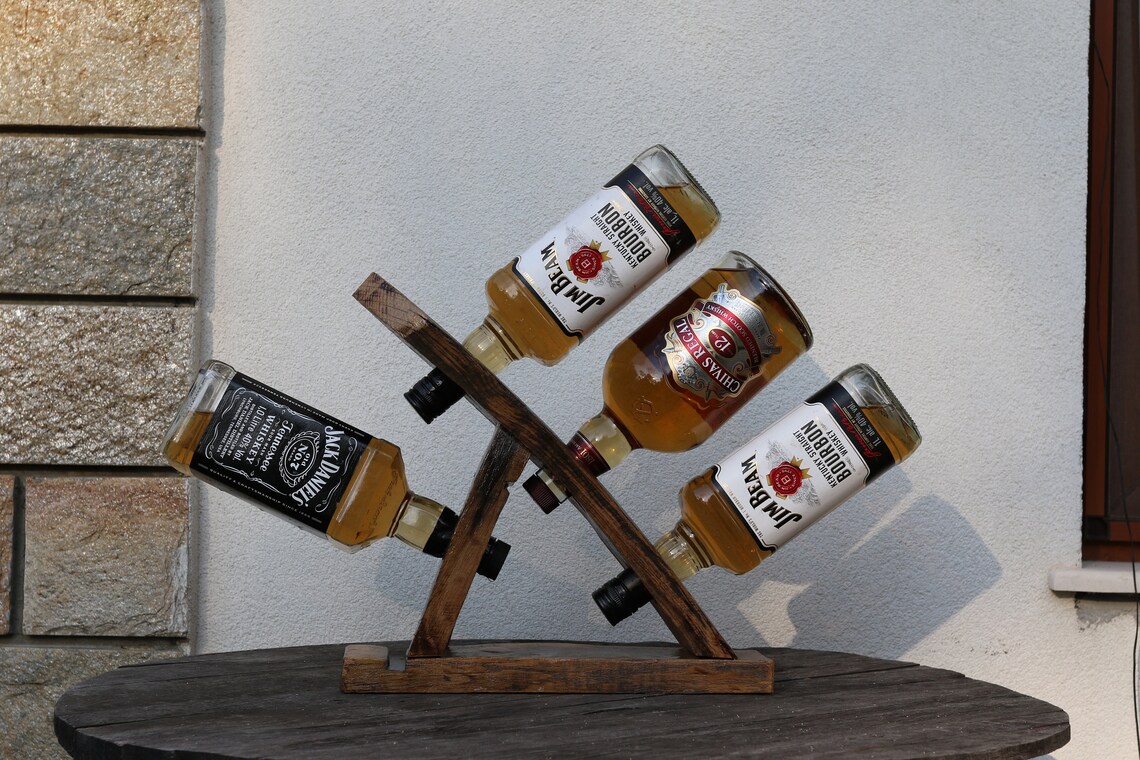 Bottle Holder Barrel Wood Whiskey Bottle Holder Table Decor Etsy