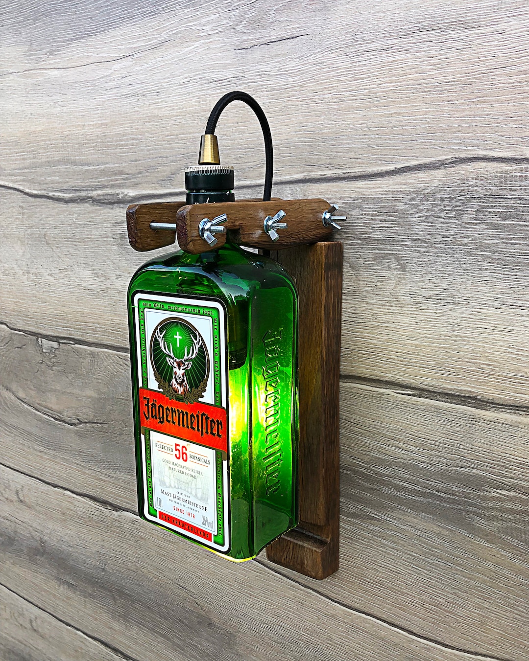 Jägermeister Bottle Wall Lamp: Handmade Oak Bar Decor Light - Etsy