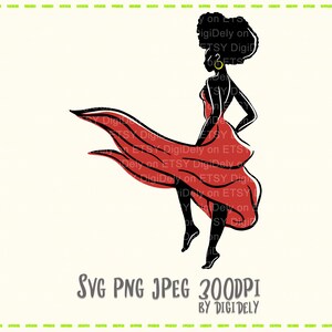 Digital  — Woman in Red Dress - Elegance in Red — Illustration in SVG, PNG, JPEG (for prints, collages, tattoo sketches)