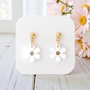 Daisy Earrings: Small Daisy Flower Earrings, Little Matte White Daisy Drop Earrings, Tiny Flower Dangle Earrings
