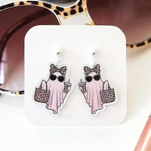 Boo Jee Ghost Cheetah Print Earrings | Girly Ghost Halloween Earrings | Trick or Treat Earrings | Quirky Halloween Ghost Earrings