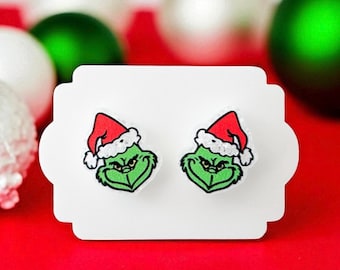 Grinch Stud Earrings | Grinch Christmas Studs | Glitter Christmas Studs | Grinch Stud Christmas Earrings | Grinch Holiday Earrings