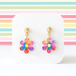 Daisy Flower Earrings: Mini Vibrant Daisy Earrings, Small Flower Earrings, Tiny Dangle Floral Jewelry