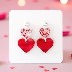 Heart Valentine’s Day Earrings | Stacked Heart Valentine Earrings | Red and White Heart Earrings | Valentine’s Day Earrings