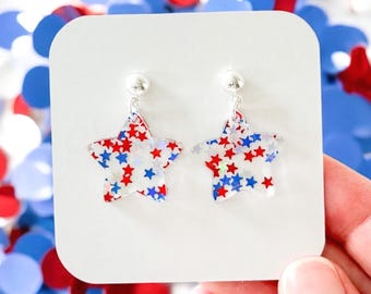 Star Glitter Patriotic Earrings | Star 4th of July Earrings | Independence Day Star Earrings | Glitter Star Earrings