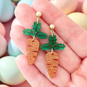 Pendientes de zanahoria y conejito de Pascua: Pendientes de zanahoria y conejito de Pascua, Pendientes de cebo de conejo de Pascua, Joyas de Pascua