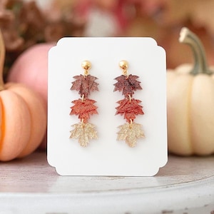 Maple Leaf Fall Earrings | Fall Leaf Earrings | Fall Earrings | Stacked Maple Leaf Thanksgiving Earrings | Autumn Earrings