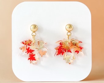 Fall Maple Leaf Earrings: Mini Maple Leaf Glitter Earrings, Maple Leaf Fall Earrings, Fall Jewelry