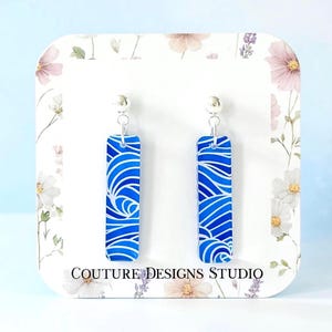 Ocean Bar Earrings: Abstract Blue Swirl Summer Earrings, Vacation Earrings, Ocean Jewelry, Blue Acrylic Earrings