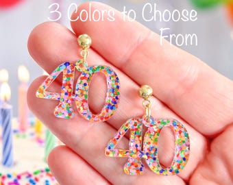 Birthday Earrings: Customizable Birthday Number Earrings, Birthday Jewelry, Birthday Age Earrings, Glitter Acrylic Birthday Dangle Earrings